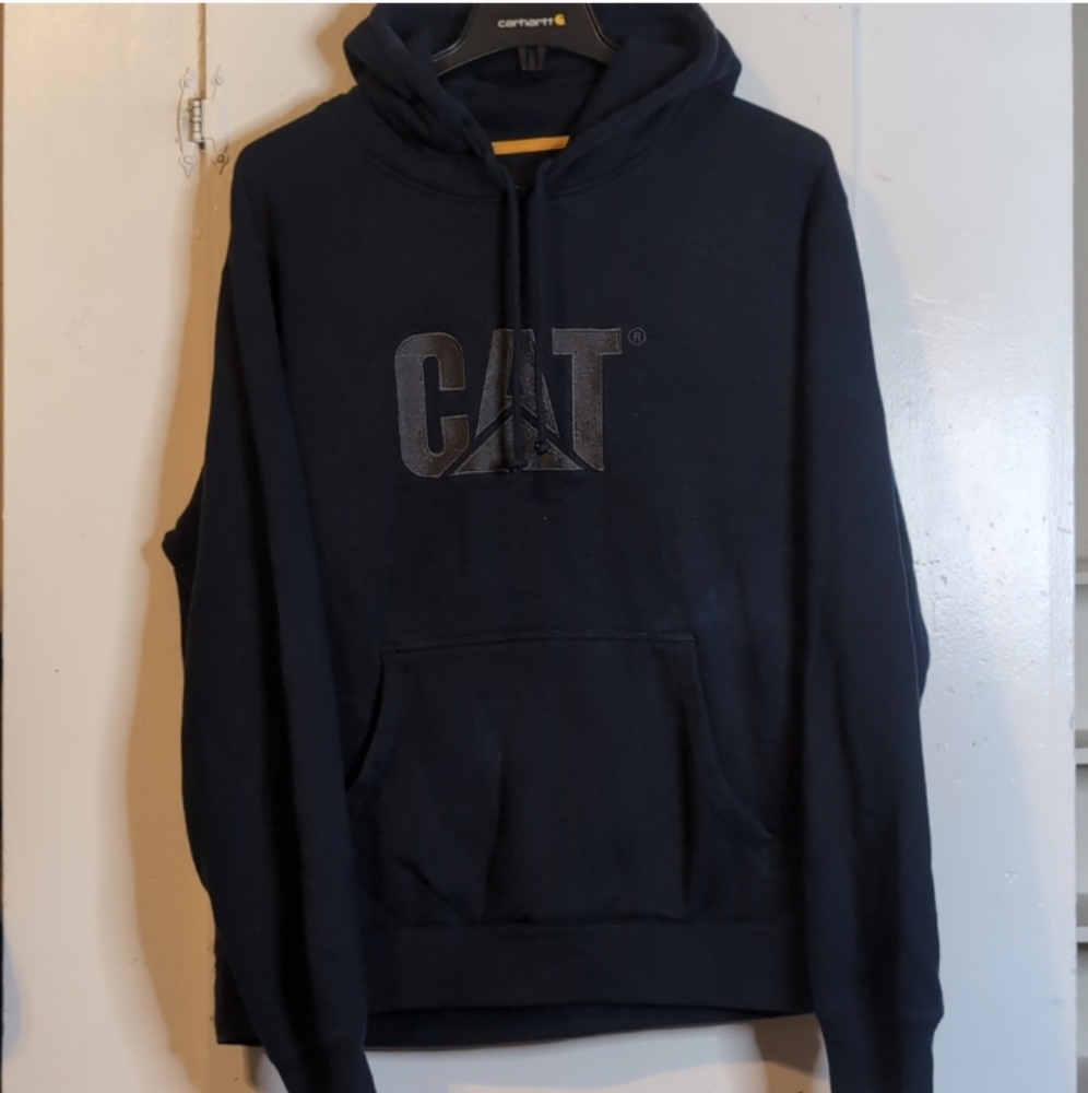Mens Navy CAT Caterpillar Thick Workwear Hoodie XL